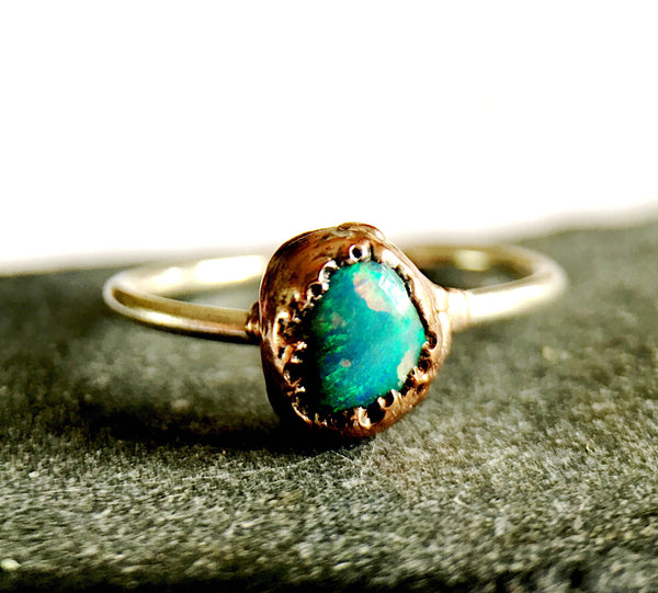 Solid Lightning Ridge Opal Silver & Copper Ring - Glitter and Gem Jewellery