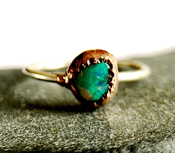 Solid Lightning Ridge Opal Silver & Copper Ring - Glitter and Gem Jewellery