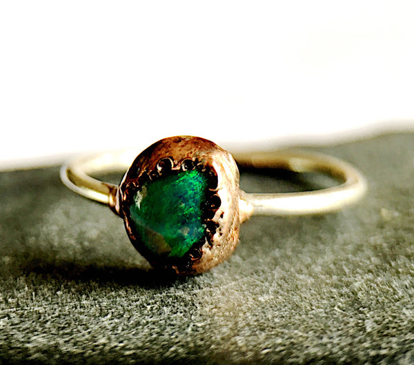 Solid Lightning Ridge Opal Silver & Copper Ring - Glitter and Gem Jewellery