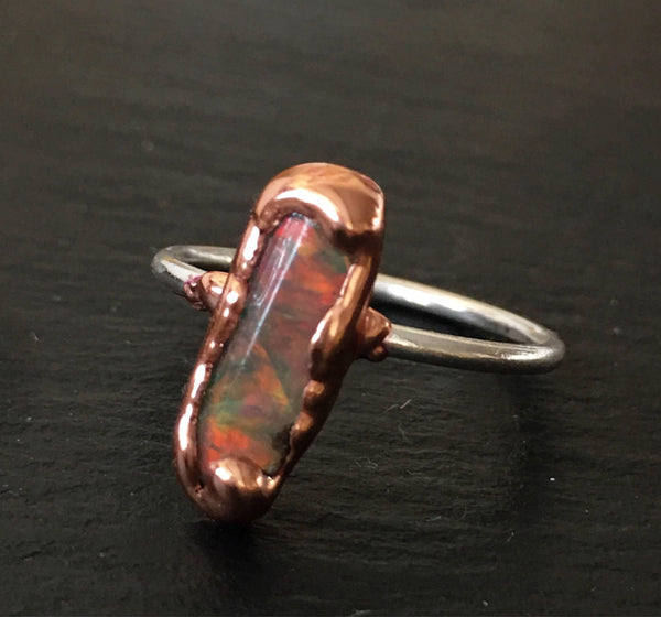 Ethiopian Welo Opal Silver & Copper Ring, size M, US 6 - Glitter and Gem Jewellery