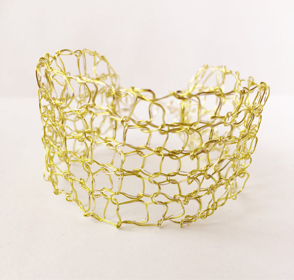 Hand Woven Champagne Toned Wire Bracelet - Glitter and Gem Jewellery