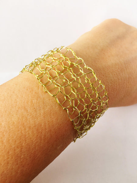 Hand Woven Champagne Toned Wire Bracelet - Glitter and Gem Jewellery