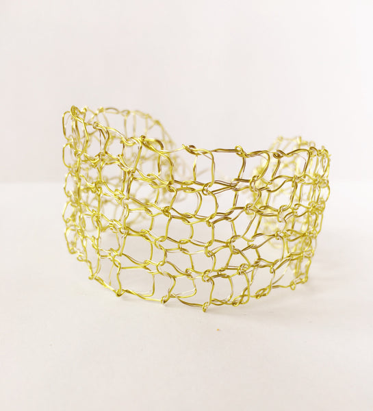 Hand Woven Champagne Toned Wire Bracelet - Glitter and Gem Jewellery