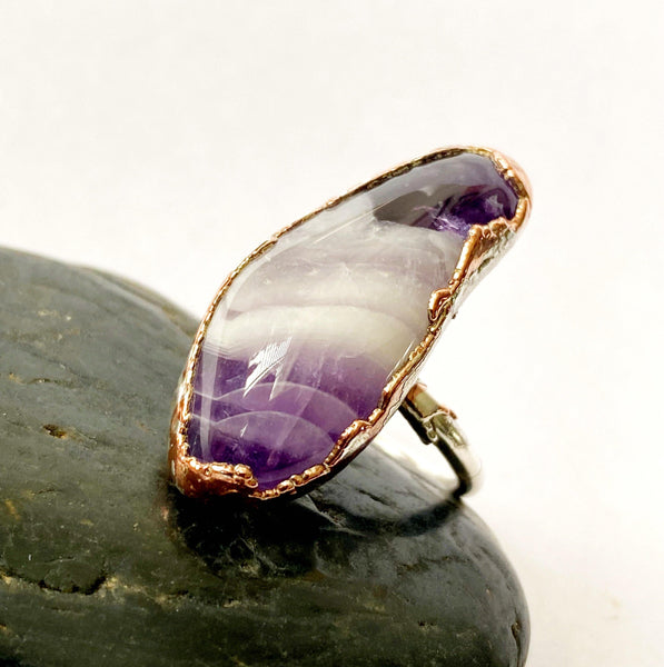 Statement Amethyst Copper & Silver Formed Ring - Glitter and Gem Jewellery