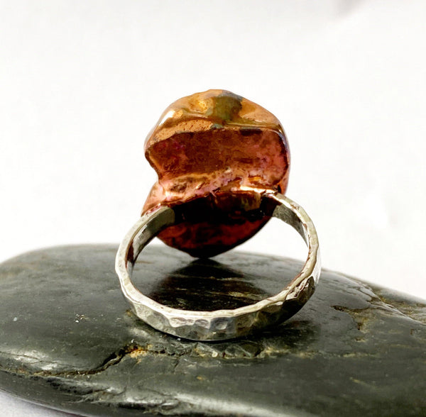Fantastic Amber Copper & Silver Ring, size K, US Ring Size 5 1/2 - Glitter and Gem Jewellery