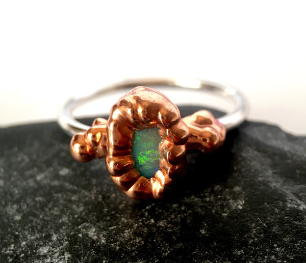 Solid Opal Copper & Sterling Silver Ring - Glitter and Gem Jewellery