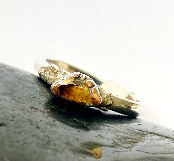 Rubyvale Sapphire  untreated sapphire ring in  silver and copper .UK ring size K 1/2, US 5 3/8 - Glitter and Gem Jewellery