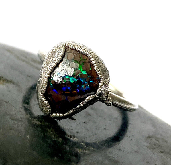 Boulder Opal Copper and Silver Ring - Glitter and Gem Jewellery