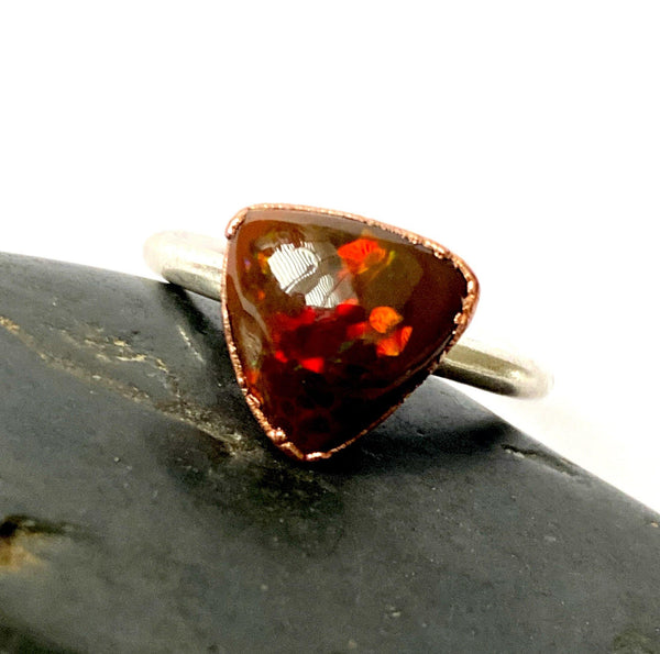 Chocolate Welo Opal Copper & Silver Ring - Glitter and Gem Jewellery