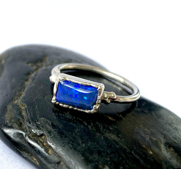 Opal Doublet Silver Formed Ring - Glitter and Gem Jewellery