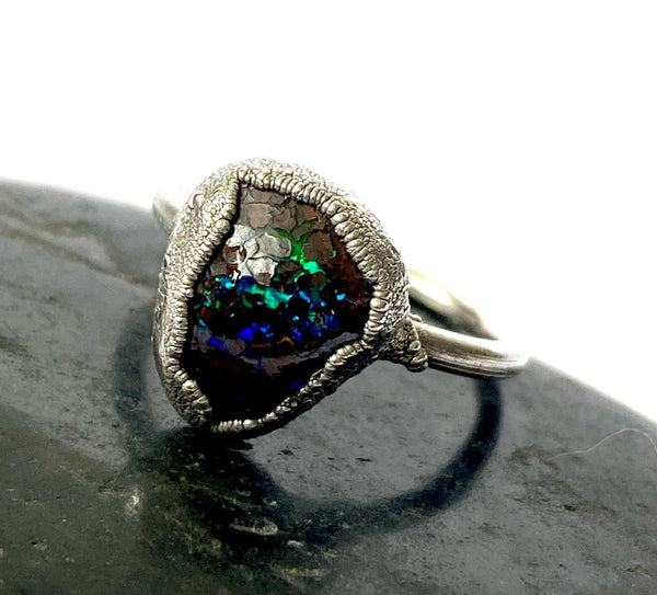 Boulder Opal Copper and Silver Ring - Glitter and Gem Jewellery