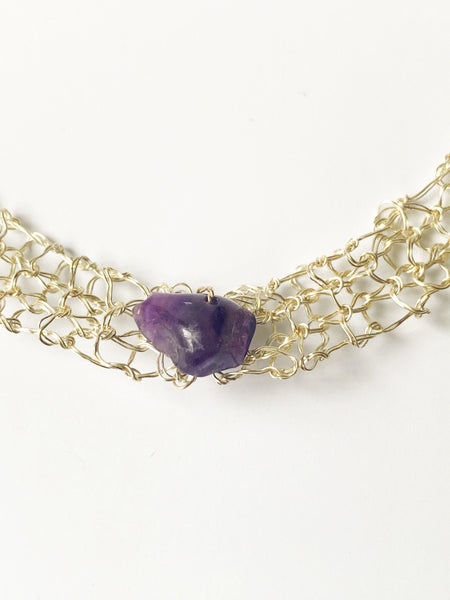 Amethyst Hand Woven Sterling Silver Necklace - Glitter and Gem Jewellery