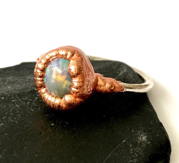 Solid Opal Copper & Sterling Silver Ring - Glitter and Gem Jewellery