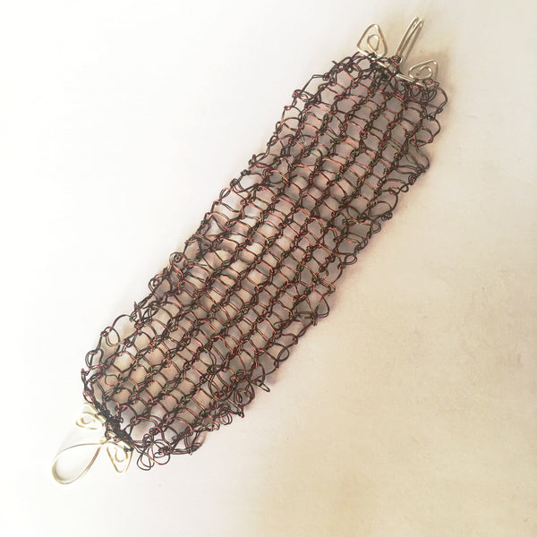 Hand Woven Burgundy & Green Wire Bracelet - Glitter and Gem Jewellery