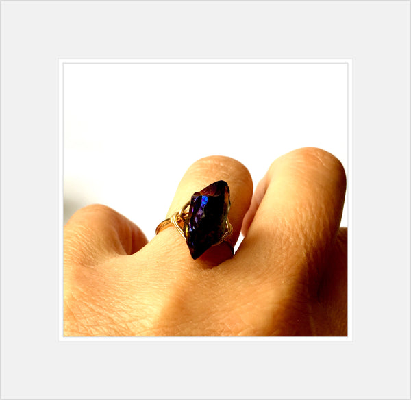 Titanium Rock Crystal 14 ct Gold Filled Wire Ring - Glitter and Gem Jewellery
