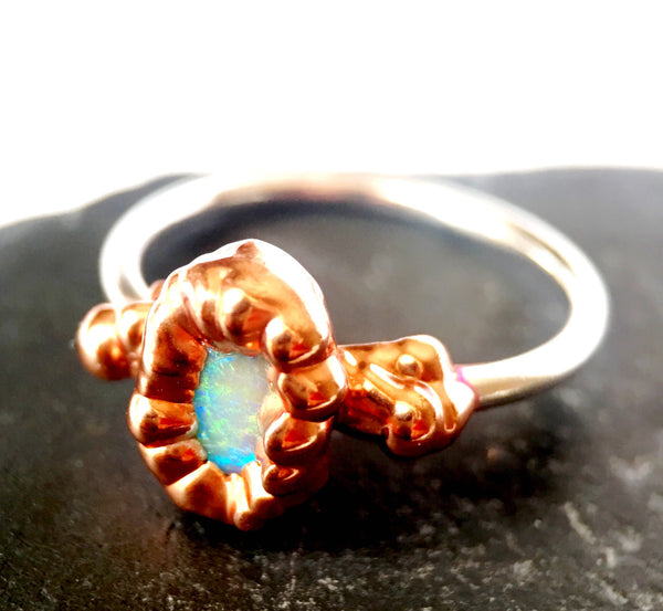Solid Opal Copper & Sterling Silver Ring - Glitter and Gem Jewellery