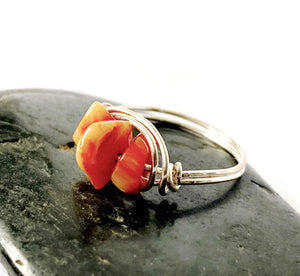 Coral Silver Filled Wire Ring - Glitter and Gem Jewellery