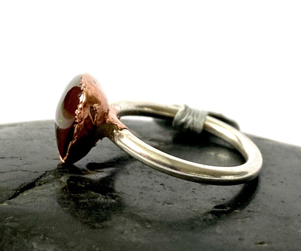 Chocolate Welo Opal Copper & Silver Ring - Glitter and Gem Jewellery