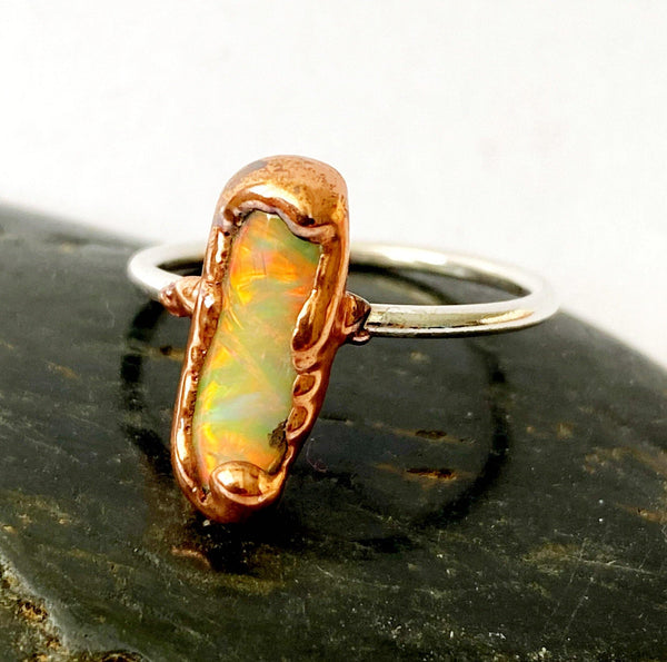 Ethiopian Welo Opal Silver & Copper Ring, size M, US 6 - Glitter and Gem Jewellery