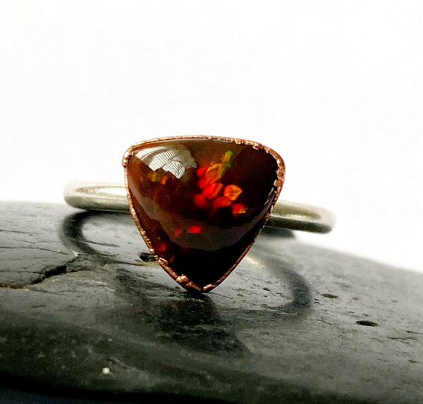 Chocolate Welo Opal Copper & Silver Ring - Glitter and Gem Jewellery