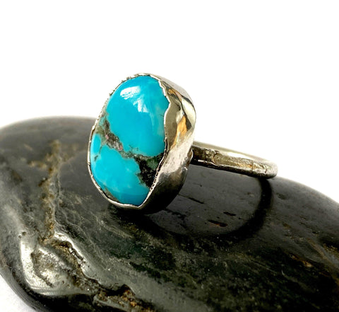 Kingsman Boulder Turquoise Silver Formed  Ring - Glitter and Gem Jewellery