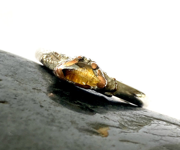 Rubyvale Sapphire  untreated sapphire ring in  silver and copper .UK ring size K 1/2, US 5 3/8 - Glitter and Gem Jewellery