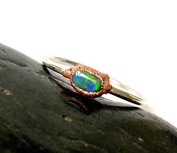 Solid Opal Copper and Silver Ring - Glitter and Gem Jewellery