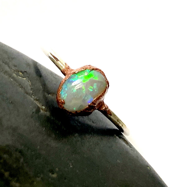 Solid Opal Copper and Silver Ring - Glitter and Gem Jewellery