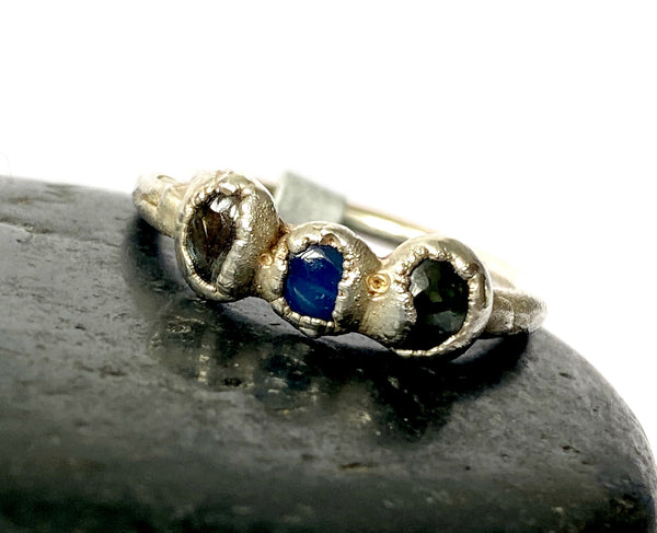 Natural Sapphire Copper and Silver Ring - Glitter and Gem Jewellery