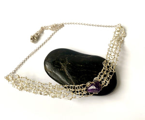 Amethyst Hand Woven Sterling Silver Necklace - Glitter and Gem Jewellery