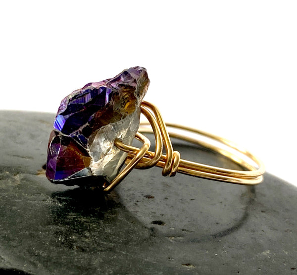 Titanium Rock Crystal 14 ct Gold Filled Wire Ring - Glitter and Gem Jewellery