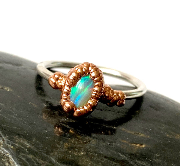 Solid Opal Copper & Silver Ring - Glitter and Gem Jewellery