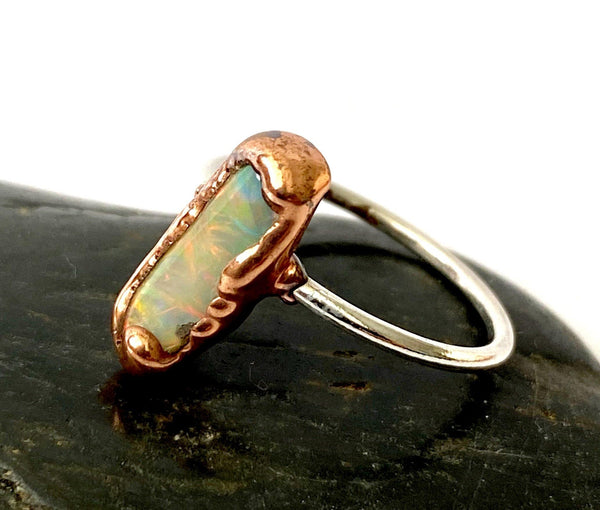 Ethiopian Welo Opal Silver & Copper Ring, size M, US 6 - Glitter and Gem Jewellery