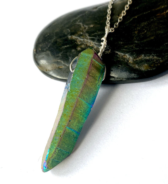 Titanium Quartz Point Silver Pendant Necklace - Glitter and Gem Jewellery