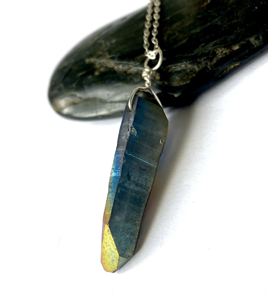 Titanium Quartz Point Silver Pendant Necklace - Glitter and Gem Jewellery