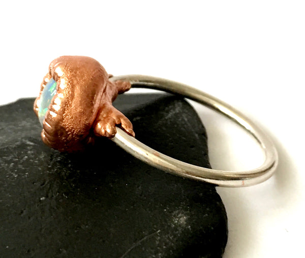 Solid Opal Copper & Sterling Silver Ring - Glitter and Gem Jewellery