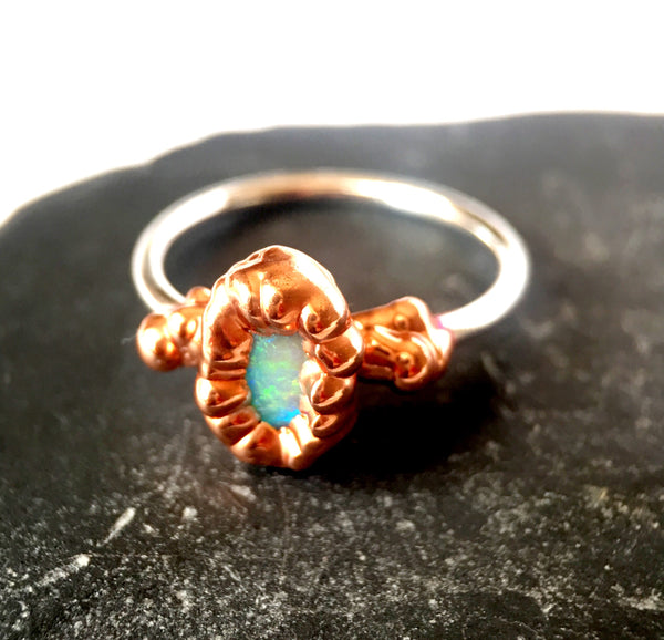 Solid Opal Copper & Sterling Silver Ring - Glitter and Gem Jewellery