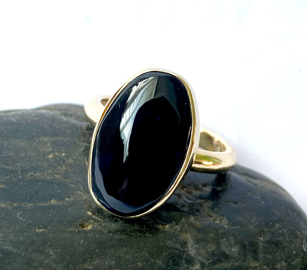 Solid Black Opal 9 Carat Gold Ring - Glitter and Gem Jewellery