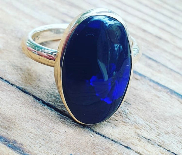 Solid Black Opal 9 Carat Gold Ring - Glitter and Gem Jewellery