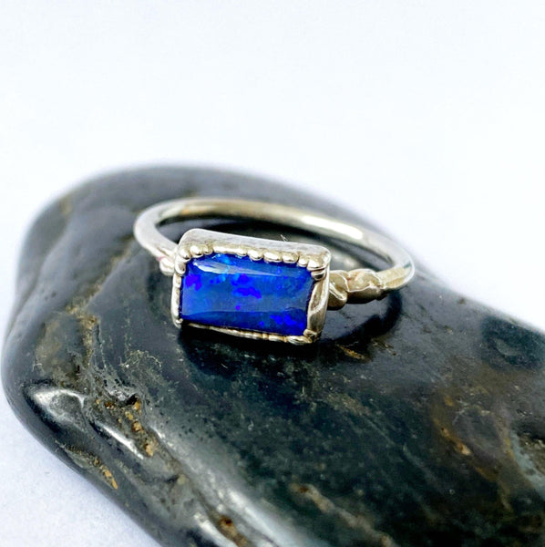 Opal Doublet Silver Formed Ring - Glitter and Gem Jewellery