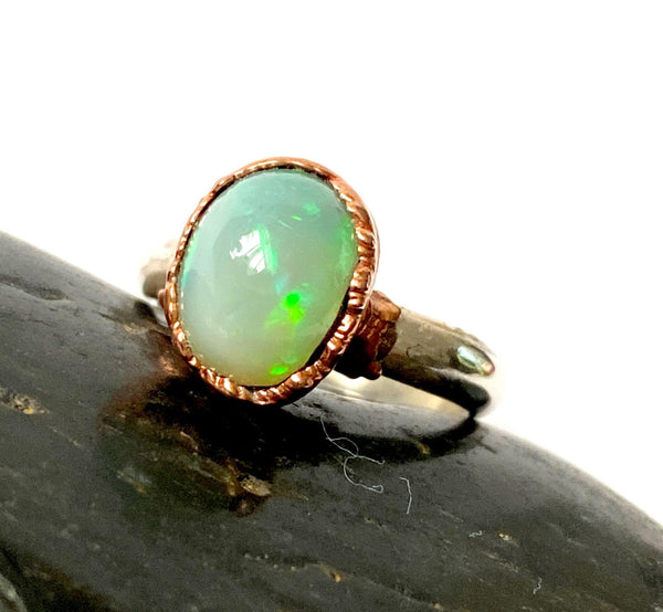 Ethiopian Welo Opal Copper & Silver Ring - Glitter and Gem Jewellery