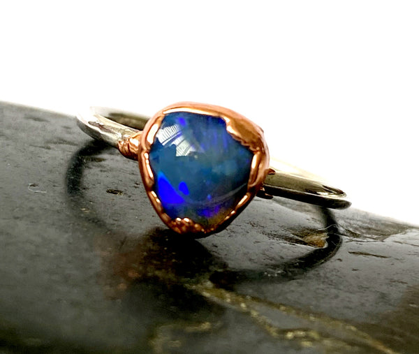 Black Opal Copper & Silver Ring - Glitter and Gem Jewellery