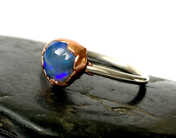 Black Opal Copper & Silver Ring - Glitter and Gem Jewellery