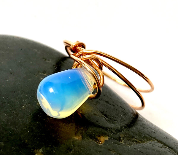 Opalite 14 Carat Rose Gold Filled Wire Ring - Glitter and Gem Jewellery