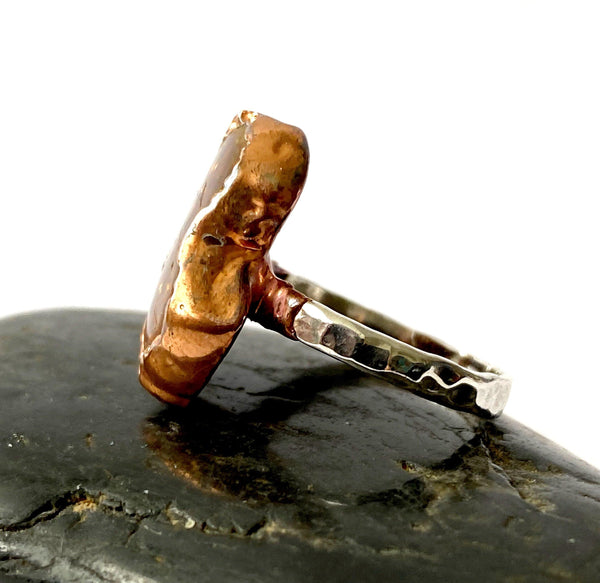 Fantastic Amber Copper & Silver Ring, size K, US Ring Size 5 1/2 - Glitter and Gem Jewellery