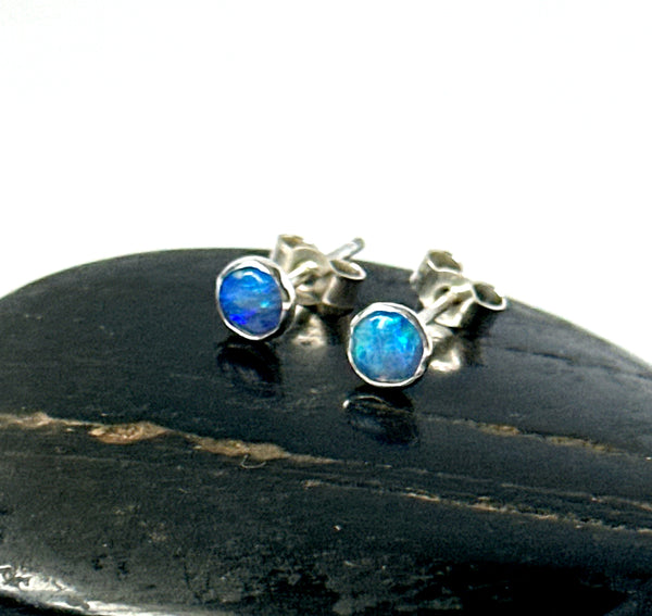 Lightning Ridge Opal Silver Stud Earrings