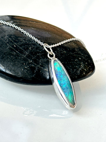 Lightning Ridge Opal Sterling Silver Pendant Necklace