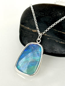 Solid Mintabie Opal Silver Pendant Necklace