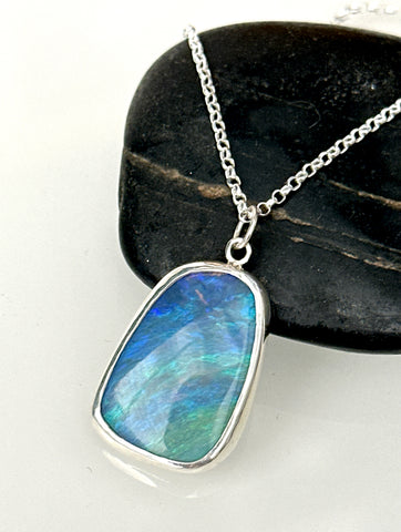 Solid Mintabie Opal Silver Pendant Necklace