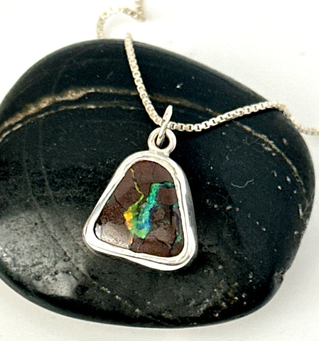 Boulder Opal Sterling Silver Pendant Necklace